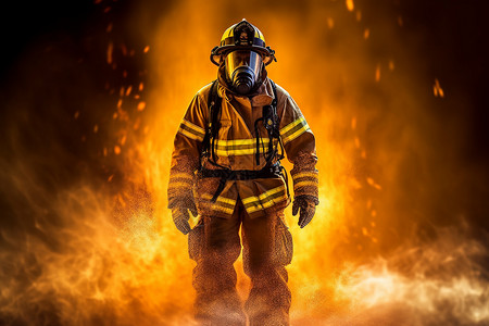 消防头盔烈火中的消防员设计图片