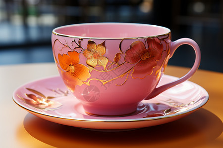 粉金框子粉玫琥珀色调茶具背景