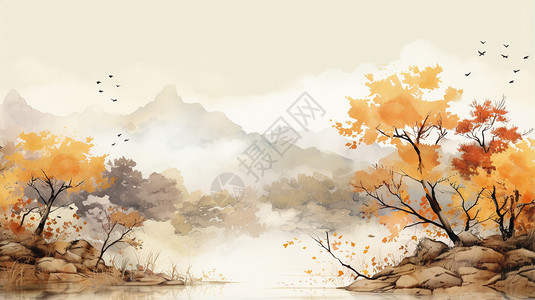 秋天中国画背景图片