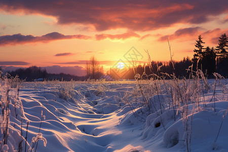 冬日黄昏美景图片
