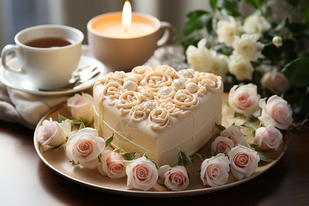 仪式感的心形奶油蛋糕背景图片
