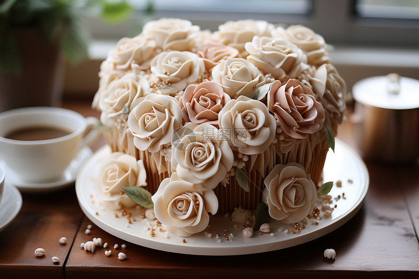 浪漫的心形奶油蛋糕图片