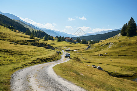 户外山丘间的道路图片