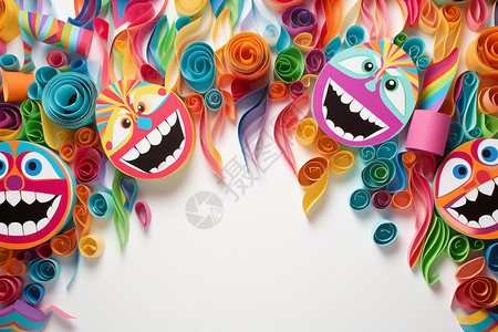 彩色纸张边框狂欢节上的彩纸花束插画