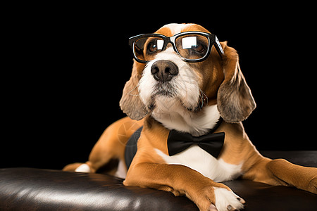 宠物狗戴着眼镜和蝴蝶结图片