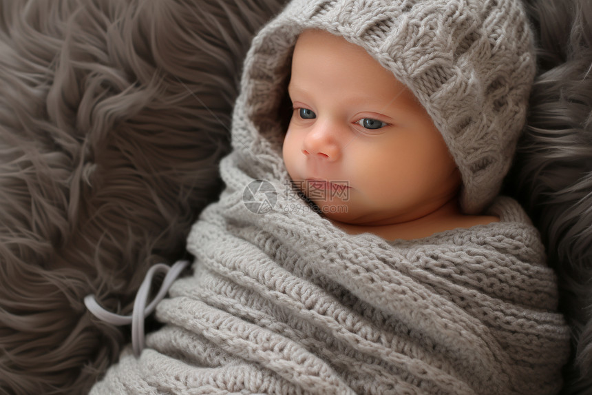 灰色毯子上的婴儿图片