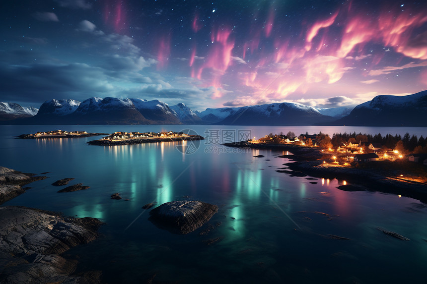 北极光下的绚丽夜景图片