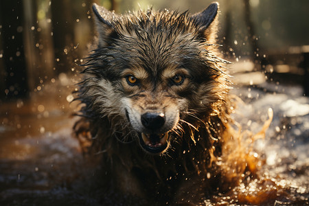 夕阳下奔跑的野狼图片