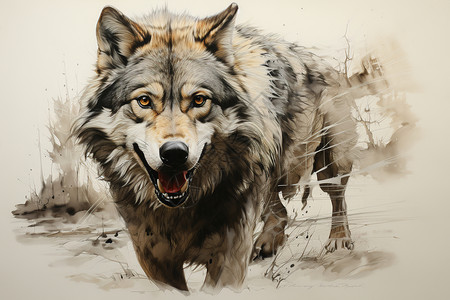 凶猛的狼插画背景图片