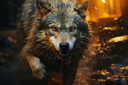 毛皮被水打湿的狼背景图片