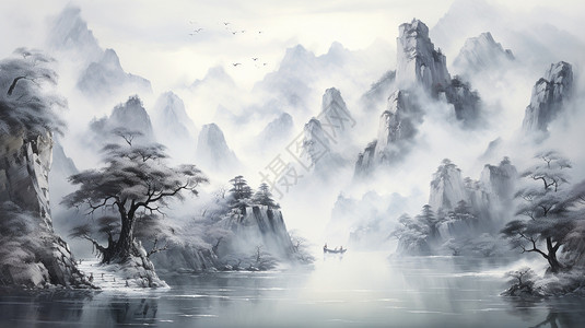 中国风格山水画图片