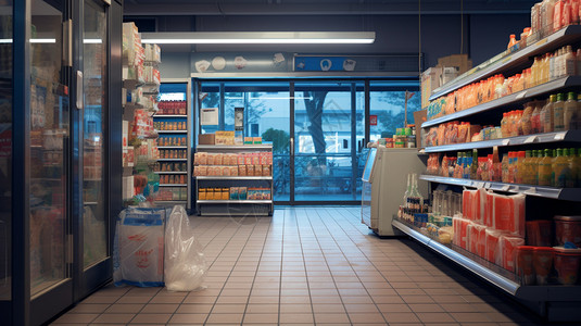 超市玻璃门超市货架背景