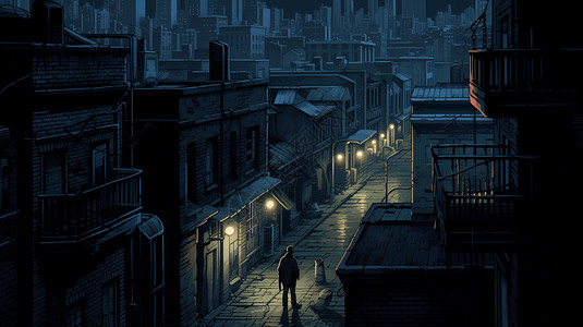 创意城市街头的孤独男子图片