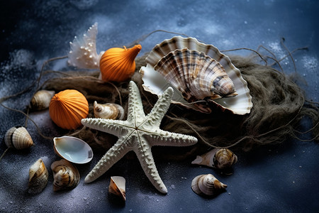 各杨种类的海鲜贝壳背景图片