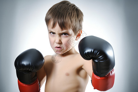 学习拳击的外国小男孩背景图片