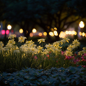 夜风里摇曳的花草背景图片