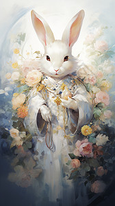 鲜花簇拥的兔子背景图片
