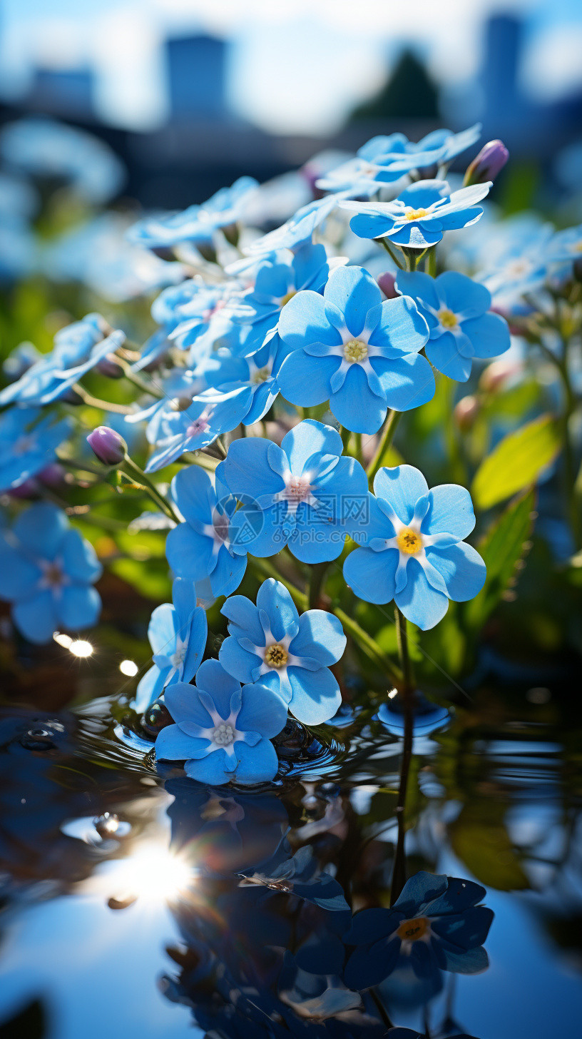 水里的蓝色小花图片