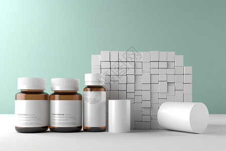 产品概念图带包装盒的3d药品盒子背景