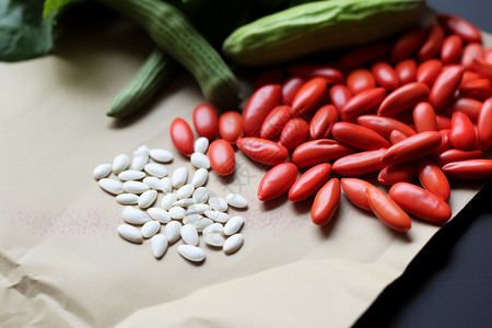 红白芸豆食用种子高清图片
