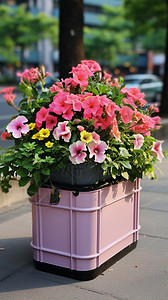 花箱ps素材城市街道上的花箱背景