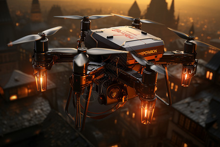 城市上空的无人机背景图片