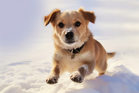 积雪里奔跑的小狗图片