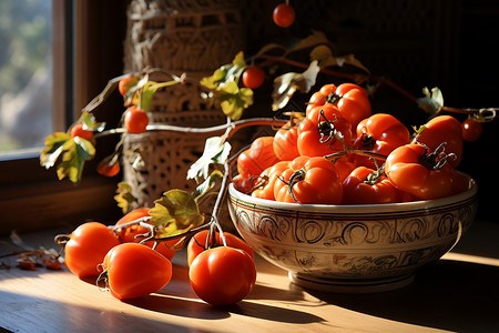 阳光下的山柿背景图片