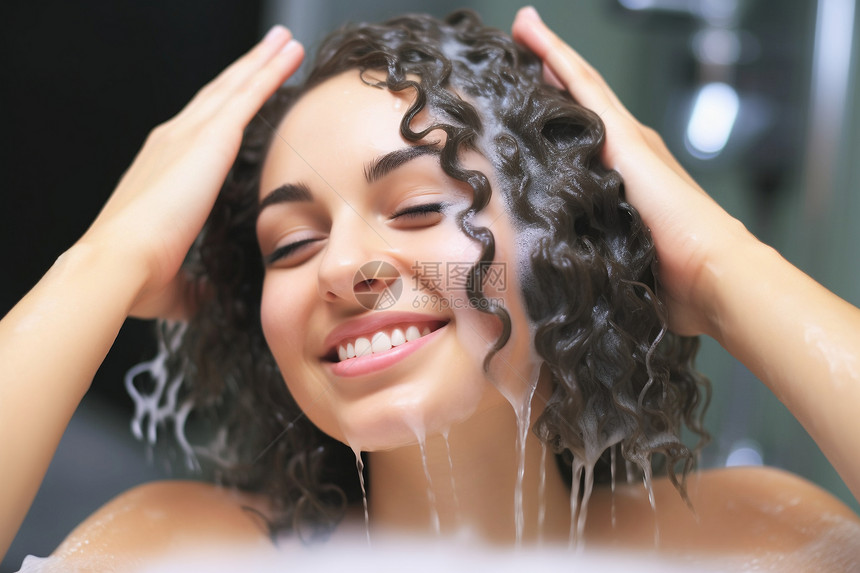 水中洗发的女人图片