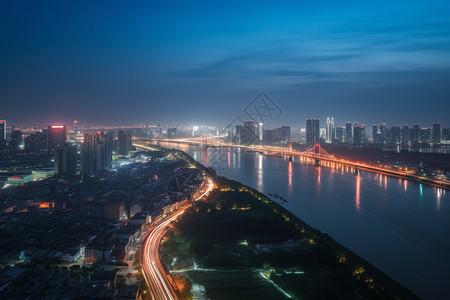 江边城市夜景图片