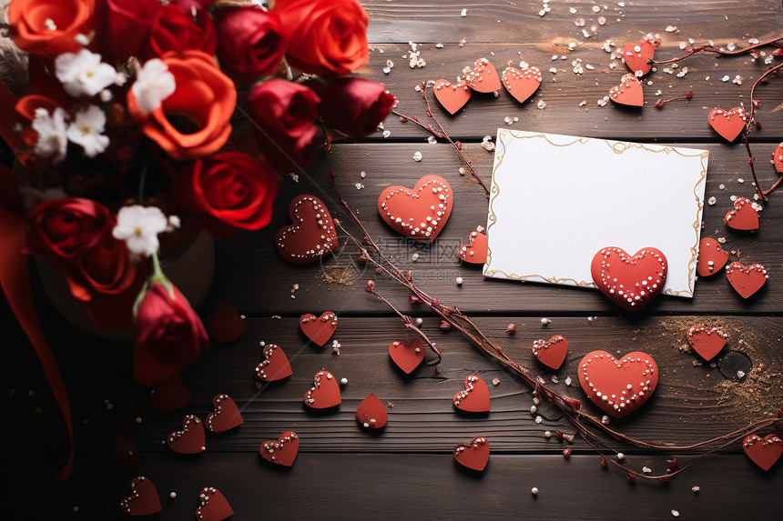 桌子上的情人节玫瑰图片