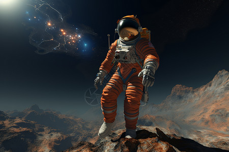 宇航员在太空岩石表面图片