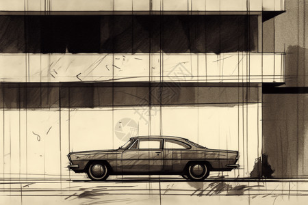 建筑前的汽车草图图片