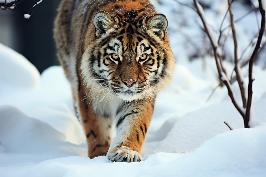 积雪里的老虎图片