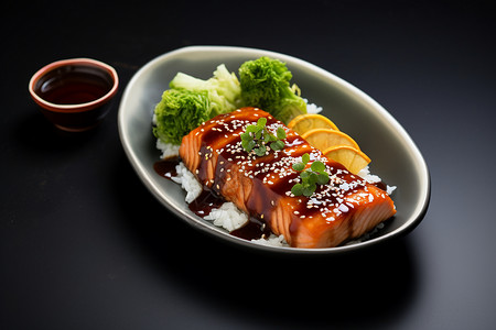 烤鲑鱼排美味的日式烤三文鱼背景