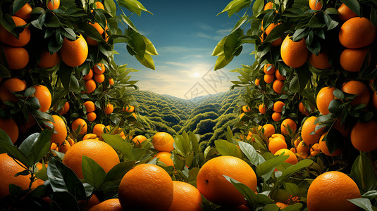 水果成熟果园里成熟的橙子设计图片