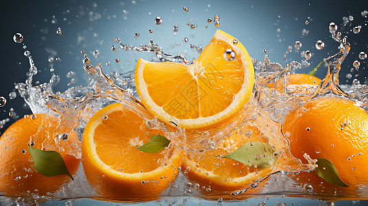 食物水水面上新鲜的橙子设计图片