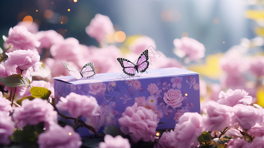 薰衣草上飞舞的蝴蝶蝴蝶在盒子上飞舞背景