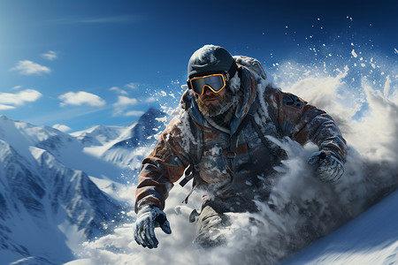 男人飞跃冰雪斜坡图片