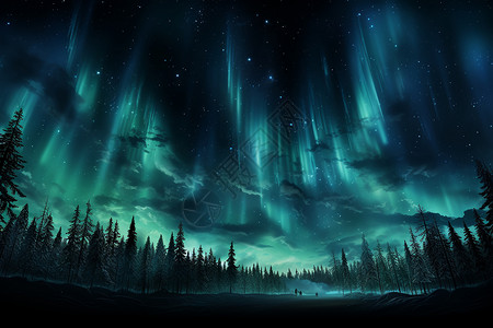 北极光天空极光的光芒照射在天空设计图片