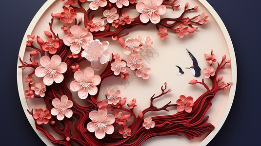 桃花花卉的剪纸背景图片