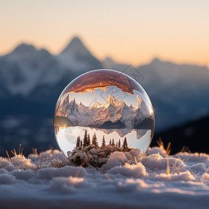 透明水晶球雪山的水晶球设计图片