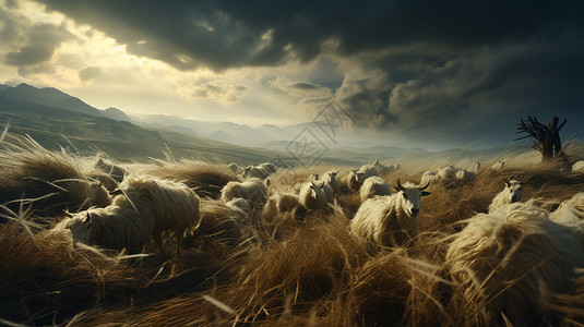 草原上的羊群插图图片