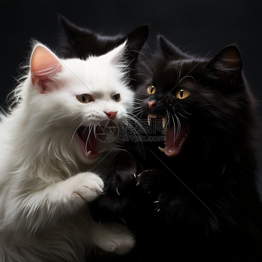 黑猫和白猫打架图片