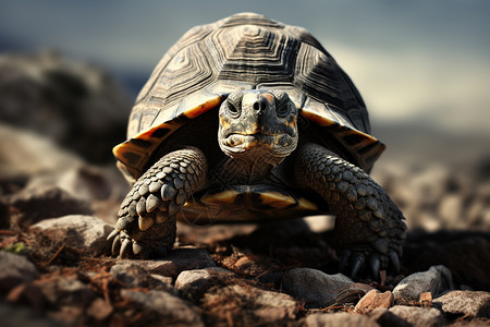 乌龟在岩石上背景图片