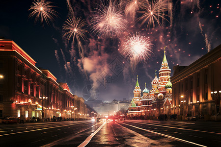 除夕夜景莫斯科的克里姆林宫背景