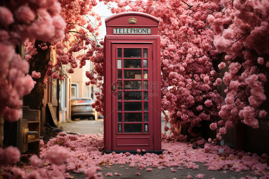 粉色的电话亭图片