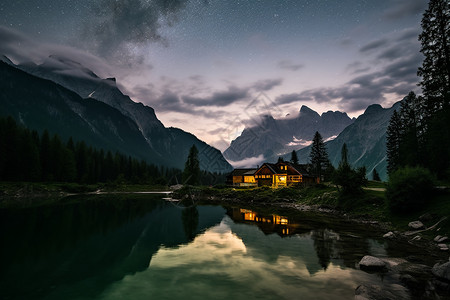 湖面上的夜空背景图片