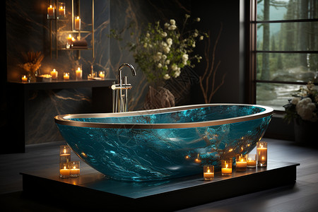 蓝绿色的浴缸设计背景图片