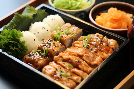 日式饭盒传统的木制饭盒背景
